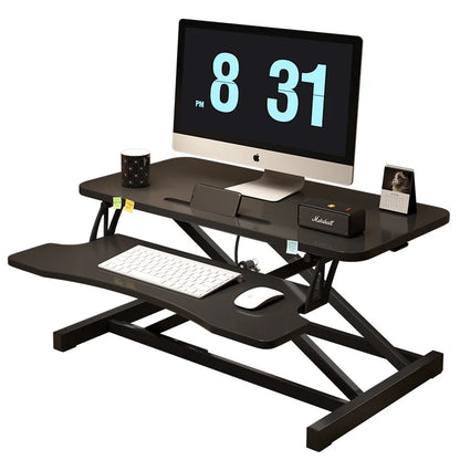 32" Modern Height Adjustable Desk Converter, Sit Stand Dual Monitor & Laptop Workstation with Wide Keyboard Tray, Eco-Friendly