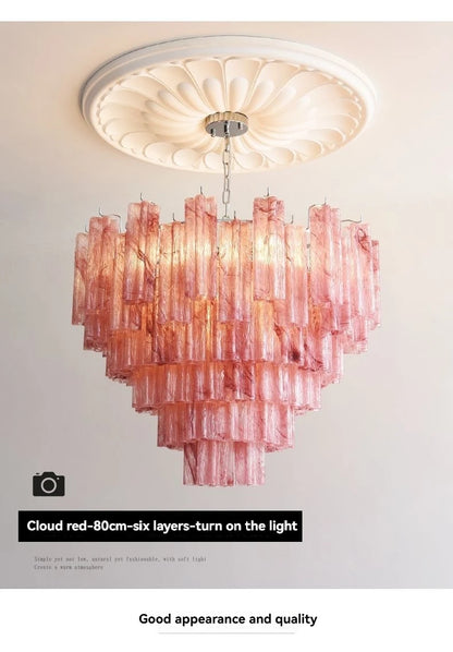 Designer Murano Ceiling Chandeliers Pink Colorful Glass LED Hanging Pendant Lights for Living Dining Room Bar Villa Art Lighting