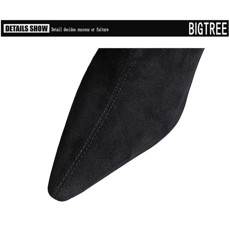 BIGTREE Shoes High Heel Boots Suede Women Ankle Boots Pointed Toe Socks Boots Thick Heel Women Shoes Warm Winter Boots Size 43