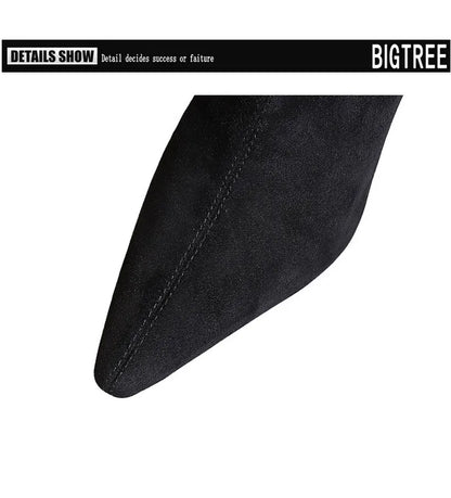 BIGTREE Shoes High Heel Boots Suede Women Ankle Boots Pointed Toe Socks Boots Thick Heel Women Shoes Warm Winter Boots Size 43
