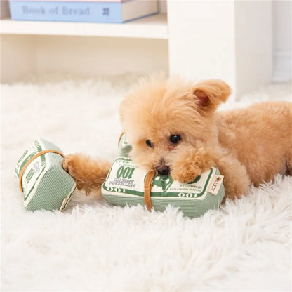 Plush Chew Toy for Dogs Money Shape Bite Resistant Squeaky Toy For Puppy Durable Chew-Resistant Interactive Dog Toy