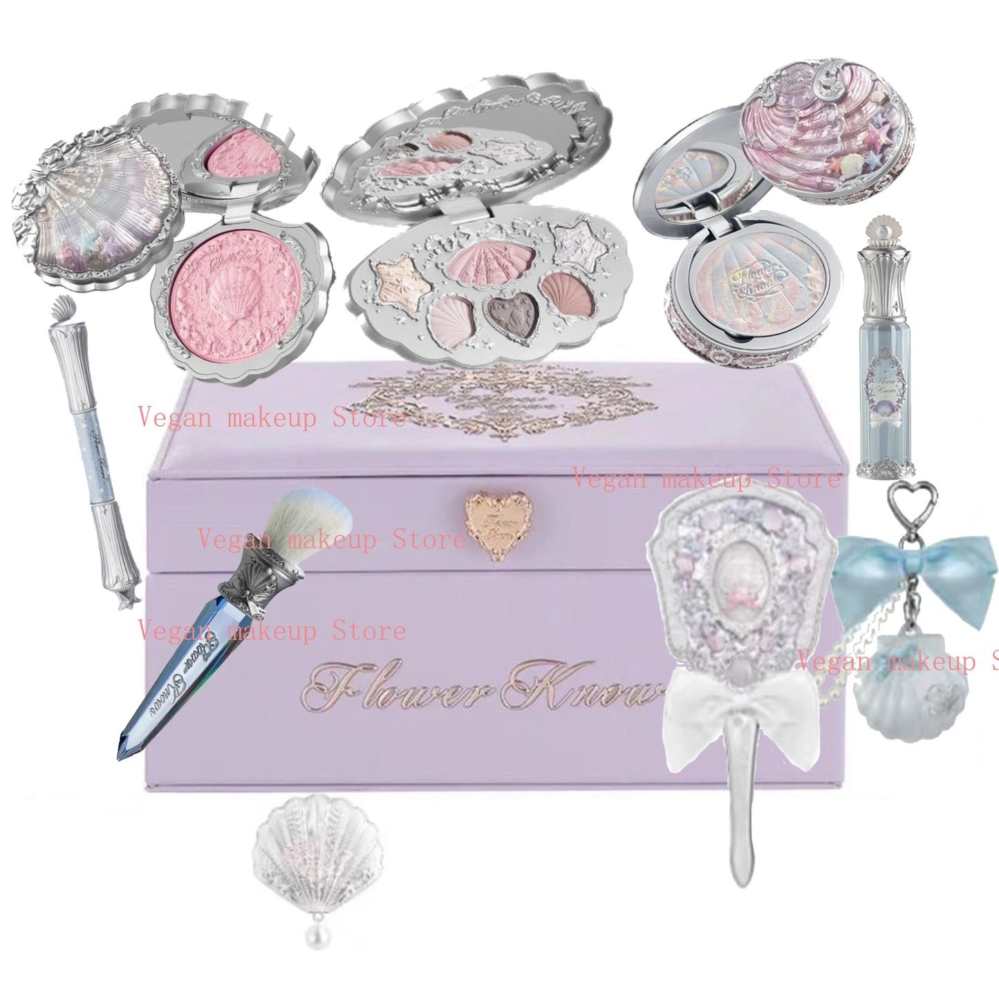 Flower Know Shell Jewelry All-In One Gift Set Makeup Set Full Professional Eyeshadow Blush Baked Powder 10pcs Flowerknows Kits