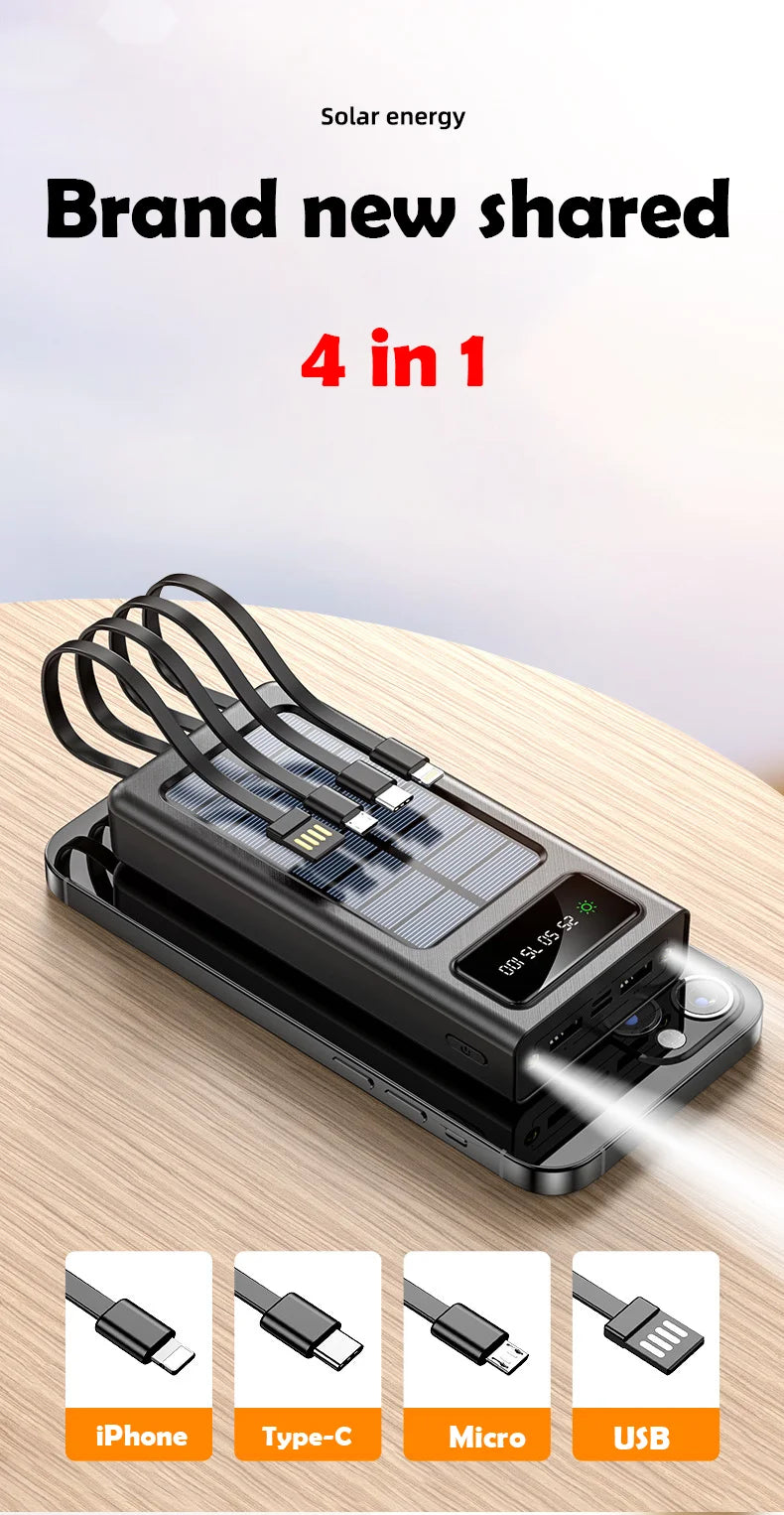OnePlus 500000mAh Solar Power Bank Ultra Capacity USB 4 in1 Super Fast Charging USB TypeC LED Light Outdoor For iPhone Samsung