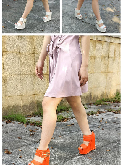 Casual Wedges Thick Platform Sandals 2024 New Women Stage Performance High Heels 14CM Summer Cross-dressing Shoes With Zipper