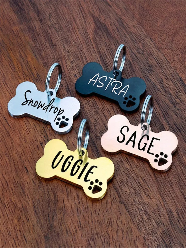 Stainless Steel Personalized Engraving Anti-lost Dog ID Tag Customized Pet Name Puppy Collar Dog Cat Bone Tags Pet Supplies
