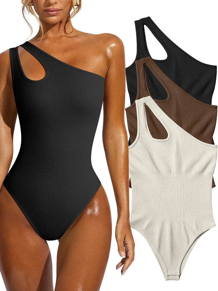 Women's Yoga Bodysuit Solid Color Sleeveless Sexy Fitness Workout Breathable One Shoulder Sport Yoga Tight Bodysuit