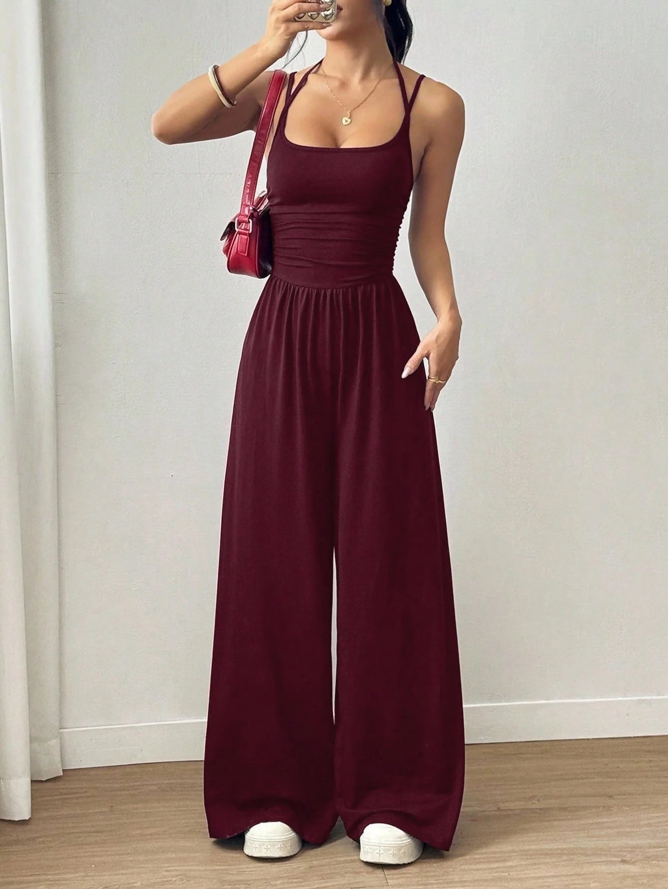 Women's Casual Summer Wide Leg Jumpsuit Strap Wrap Chest Waist Cinched One-Piece Suit Comfortable Loose Fit Overall Dress