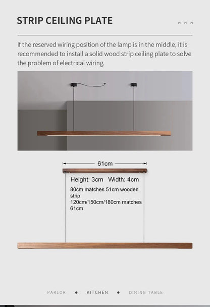Nordic Wood Pendant Lights LED Modern Hanging Lamps for Dining Living Room Kitchen Office Shop Long Strip Celling Lamp