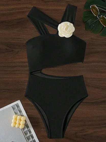 3D Flower Solid 2026 One-shoulder Swimwear Women Sexy Push UP Hollow One Piece Swimsuit Monokini Summer Beach Lady Bathing Suit