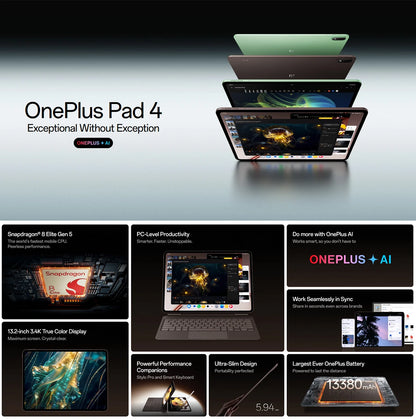 World Premiere OnePlus Pad 4 Global Version Tablet Snapdragon 8 Elite Gen 5 13380mAh Battery 80W SUPERVOOC 13.2-inch Display