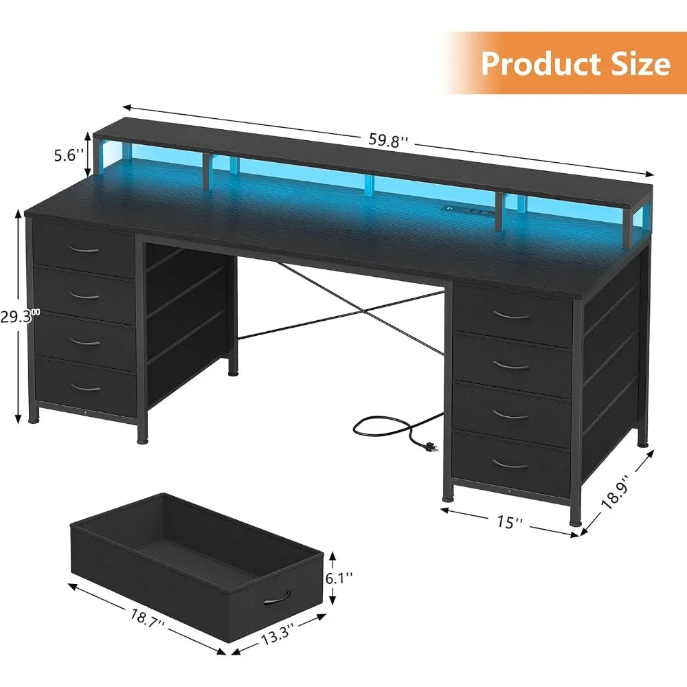 60 inch Computer Desk with 8 Drawers and Monitor Stand for Home Office Bedroom