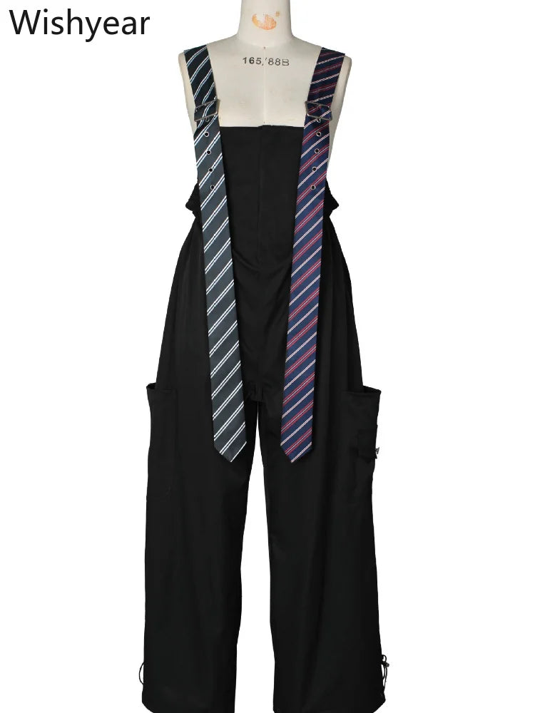 Women’s Overalls Jumpsuit Long Sleeve Shirt Style Patchwork Tie Detail Wide Leg Cargo Pants Casual Office Work Party Streetwear