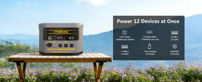VTOMAN FlashSpeed 2400 Portable Power Station 2400W 1408Wh LiFePO4 Battery UPS Uninterruptible Power Supply,Max 600W Solar Input, Expandable to 2688Wh, 12 Devices Output, Car Jump Starter for Camping Home Emergency Backup Pow