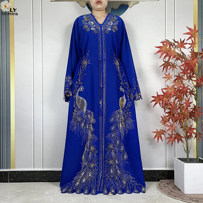 New Style Fashion Dubai Muslim Women Dress Elegant Arabic Femme Hijab Long Sleeve Chiffon Diamond Abaya Islamic Turkey Clothing