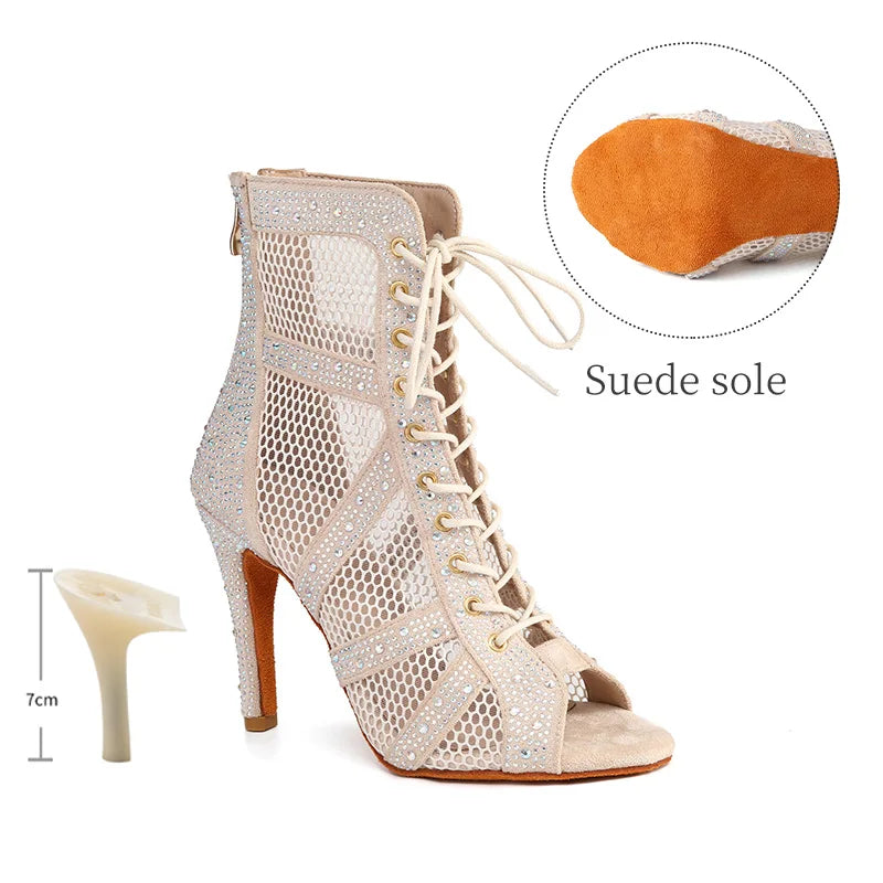 Girls Latin Dance Shoes Women Modern Dance Salsa High-Top Sandals Dance Hall Shoes Ladies Fashion Sexy High-Heeled Suede Boots