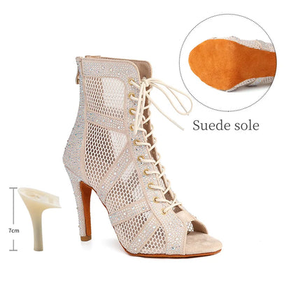Girls Latin Dance Shoes Women Modern Dance Salsa High-Top Sandals Dance Hall Shoes Ladies Fashion Sexy High-Heeled Suede Boots