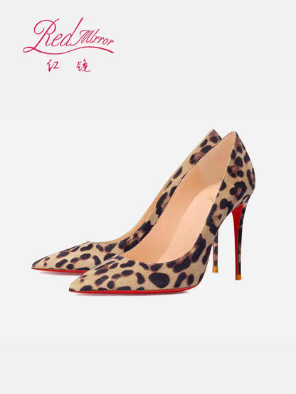 Elegant Women Heeled Luxury Brand Leopard Print Heels 2026 Trend Red Shiny Bottoms Pointed Toe Pumps Prom Ladies Shoes Women 8cm