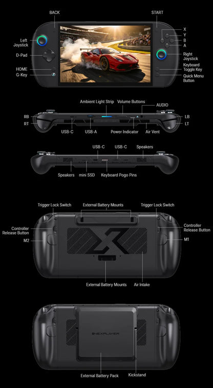 ONEXPLAYER X2 Mini 3-in-1 Handheld Game Console Intel Arc G3 Extreme 8.8'' AMOLED 144Hz Windows Portable Gaming PC Tablet Laptop