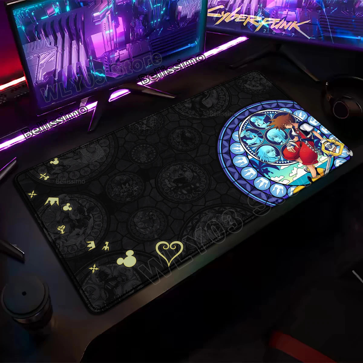 Extended Mouse Pad Anime Black Desk Mat PC K-kingdom H-hearts Keyboard Pad Laptop Gaming Accessories Table Play Mat XXL Mousepad