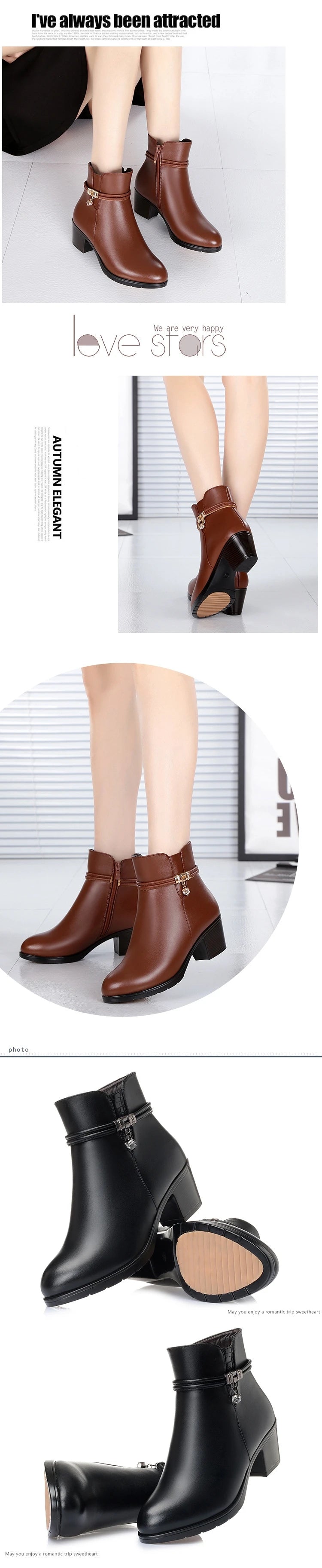 WOIZGIC Women's Ladies Mother Famale Winter Ankle Genuine Leather Fur Warm Wool Plush Shoes Boots Zipper Mid Heel Plus Size 43