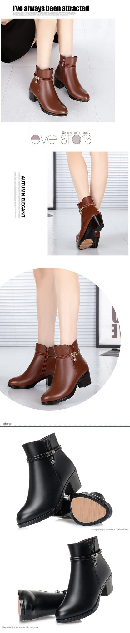 WOIZGIC Women's Ladies Mother Famale Winter Ankle Genuine Leather Fur Warm Wool Plush Shoes Boots Zipper Mid Heel Plus Size 43