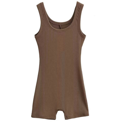 Womens Playsuits Yoga Low Neck Slim Fit Short Jumpsuits Stretch One Piece Sleeveless Sexy Female Running Romper Home Clothes