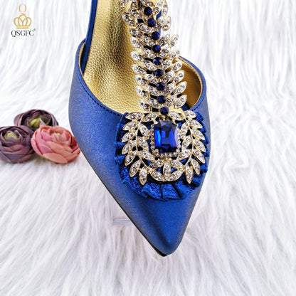 QSGFC Italian Popular Design Royal Blue Noble Three Dimensional Handbag Elegant High Heels African Ladies Shoe Bag Matching Set