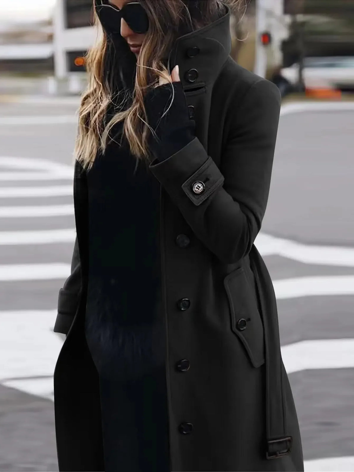 Women Autumn Winter  Wool Coat Blends Overcoat Solid Color Button Turtleneck Long Sleeve Casual Fashion  Winter Coat Regular