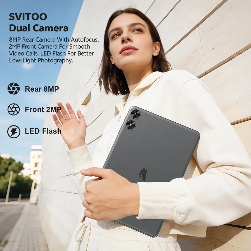 SVITOO Tablet 2026 Android 16 10.1 Inch IPS HD Screen Unisoc T7250 Octa-Core Processor 4GB Physical RAM + 16GB Virtual RAM 128GB ROM 1TB Expandable 6600mAh Battery 2.4GHz 5GHz WiFi 5 Bluetooth 5.0 GPS Widevine L1 With Case Ta