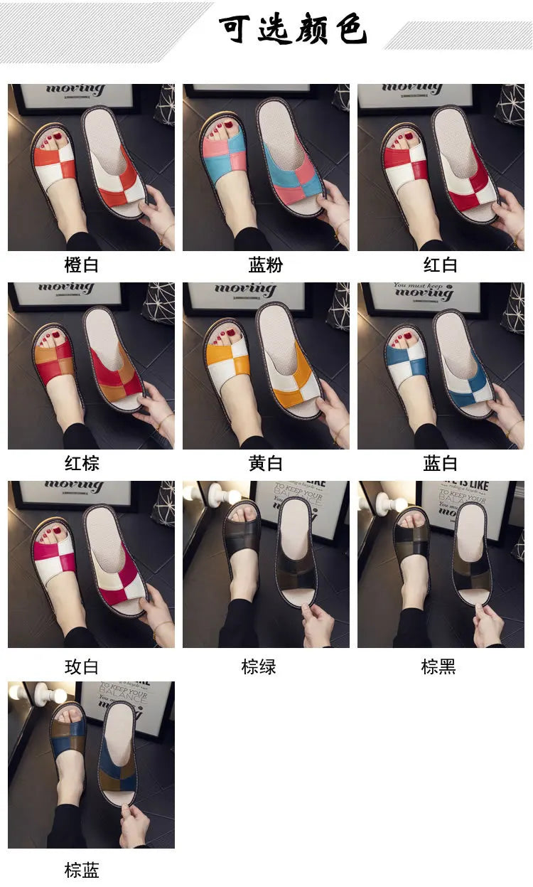NewLight Luxury Genuine Leather Sheepskin Women's Slippers PVC Rubber Sole Non-Slip Summer Shoes Comfortable Soft Couple Sandals