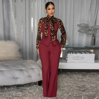 Doyerl Leopard Patchwork Shirt Style Jumpsuits Woman Elegant Vintage Long Sleeve High Waist One Piece Rompers Women Jumpsuit