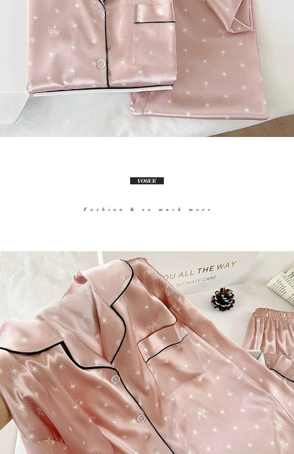 Japanese-Style Cute Girl Star Print Ice Silk Nightwear Women's Spring and Autumn Long-Sleeved Long Pants Homewear Actual Photo