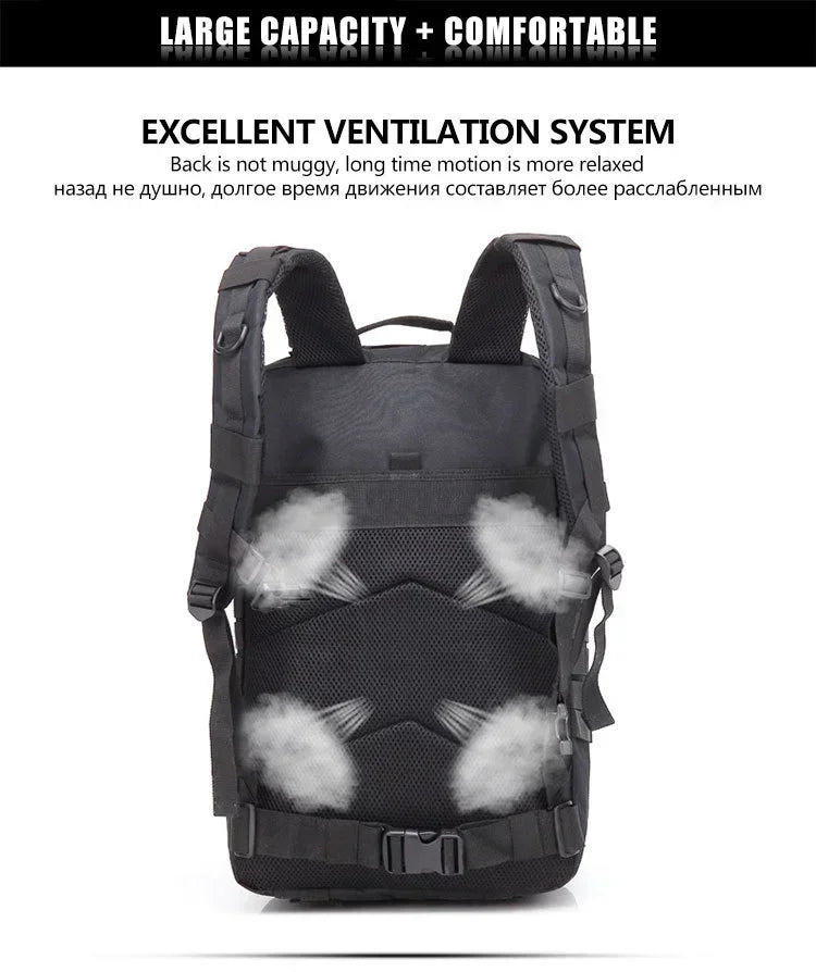 45L Tactical Fishing Backpack Molle Water Resistant Outdoor Tackle Bag Large Capacity Storage Camping Hiking Travel Rucksack Trekking Men Women Anglers Fishermen Rod Reel Gear Durable Multi Pocket Wear Resistant Lake River Se