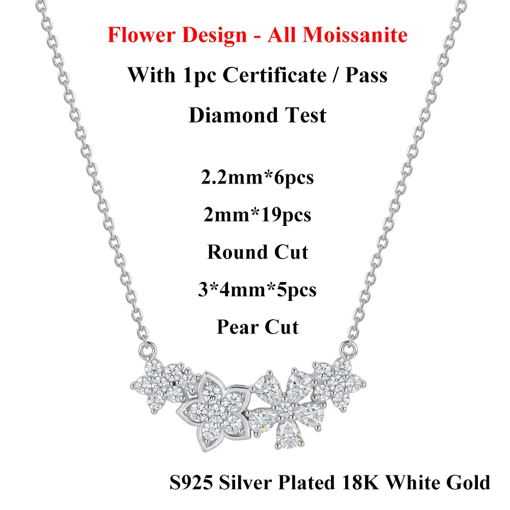 EWYA Floral Cluster Scatter Station Moissanite Necklace S925 Silver V‑Curve Smile Stackable Collarbone Neck Chain Women Gift