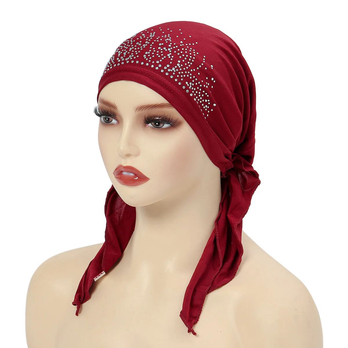 Fashion Muslim Headscarf Hat for Women Thin Summer Inner Hijab Caps Solid Color Diamond Turban Bonnet India Headwrap