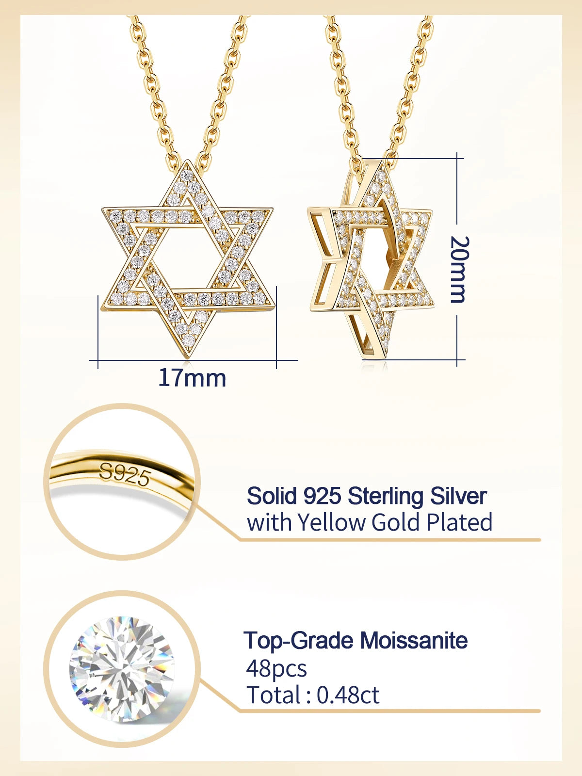APIR Star of David Moissanite Pendant Necklace for Men Women S925 Silver Hexagram Jewish Symbol Lucky Amulet Fine Jewelry Gift