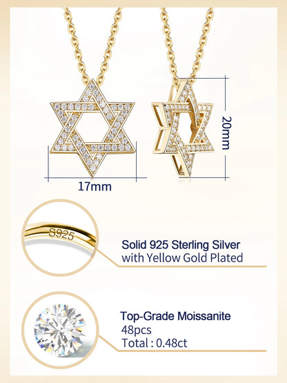 APIR Star of David Moissanite Pendant Necklace for Men Women S925 Silver Hexagram Jewish Symbol Lucky Amulet Fine Jewelry Gift