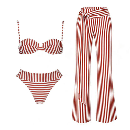 2026 New 2Pcs Solid Swimsuit Bandeau Biquini Sexy Bikini Women Swimwear Push Up Swim Suits Female Sarong Bathingsuit Beachwear