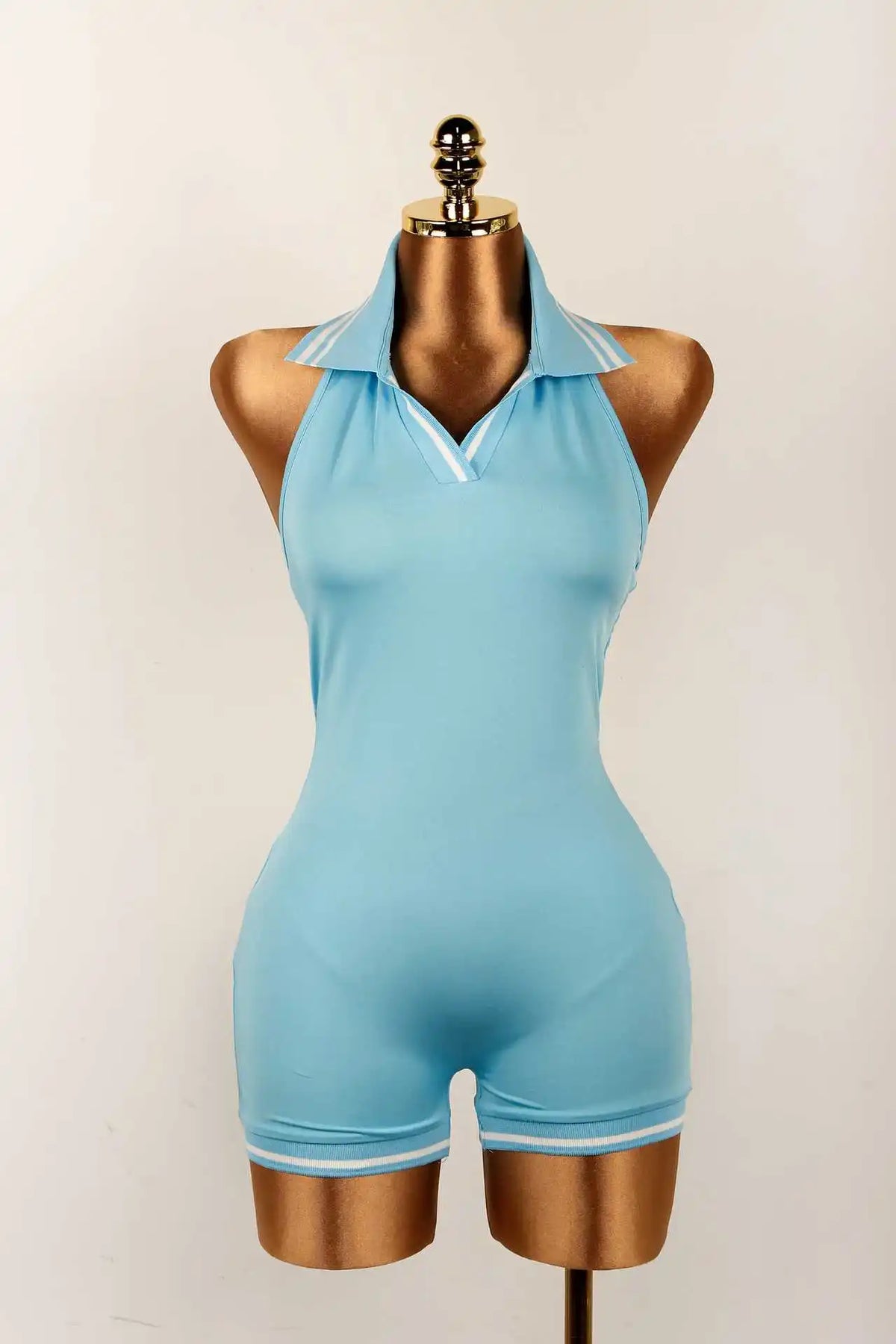 HLJ&GG Summer New Stripe Halter Lapel One Piece Rompers Women Sleeveless Backless Bodycon Jumpsuits Sexy Stretchy Overalls 2025