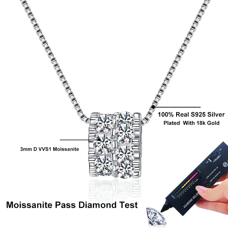 NeeTim Full Moissanite Necklace For Woman Pendant 925 Sterling Silver Sparkling Necklace For Women Chain Party Bridal Jewelry