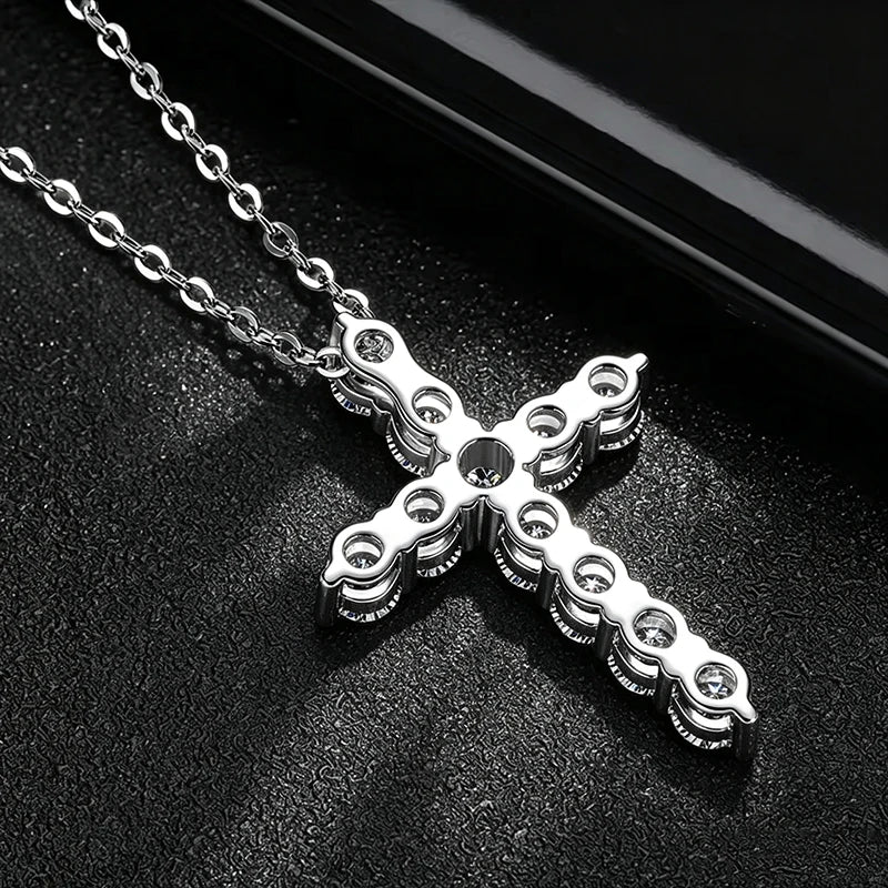 OXTAO 3.5mm Moissanite Cross Pendant Necklace Statement Anniversary Gift for Women Men Engagement Wedding Bridal Fine Jewelry