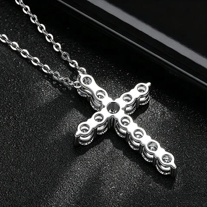 OXTAO 3.5mm Moissanite Cross Pendant Necklace Statement Anniversary Gift for Women Men Engagement Wedding Bridal Fine Jewelry
