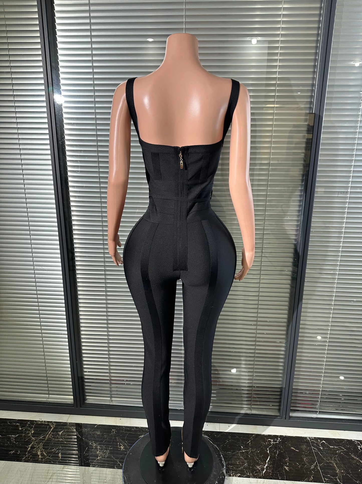 Black  Sleeveless V-Neck Bodycon Bandage Jumpsuit Women Celebrate Birtyday Fancy Club Party Cocktail Outfit Evenin Party Gown
