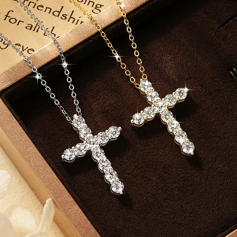 Rrjzz D-Color Moissanite Cross Pendant Necklace for Women VVS1 GRA Lab Imitation Diamond Dainty Necklace Faith Jewelry Gifts