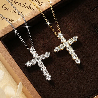 Rrjzz D-Color Moissanite Cross Pendant Necklace for Women VVS1 GRA Lab Imitation Diamond Dainty Necklace Faith Jewelry Gifts