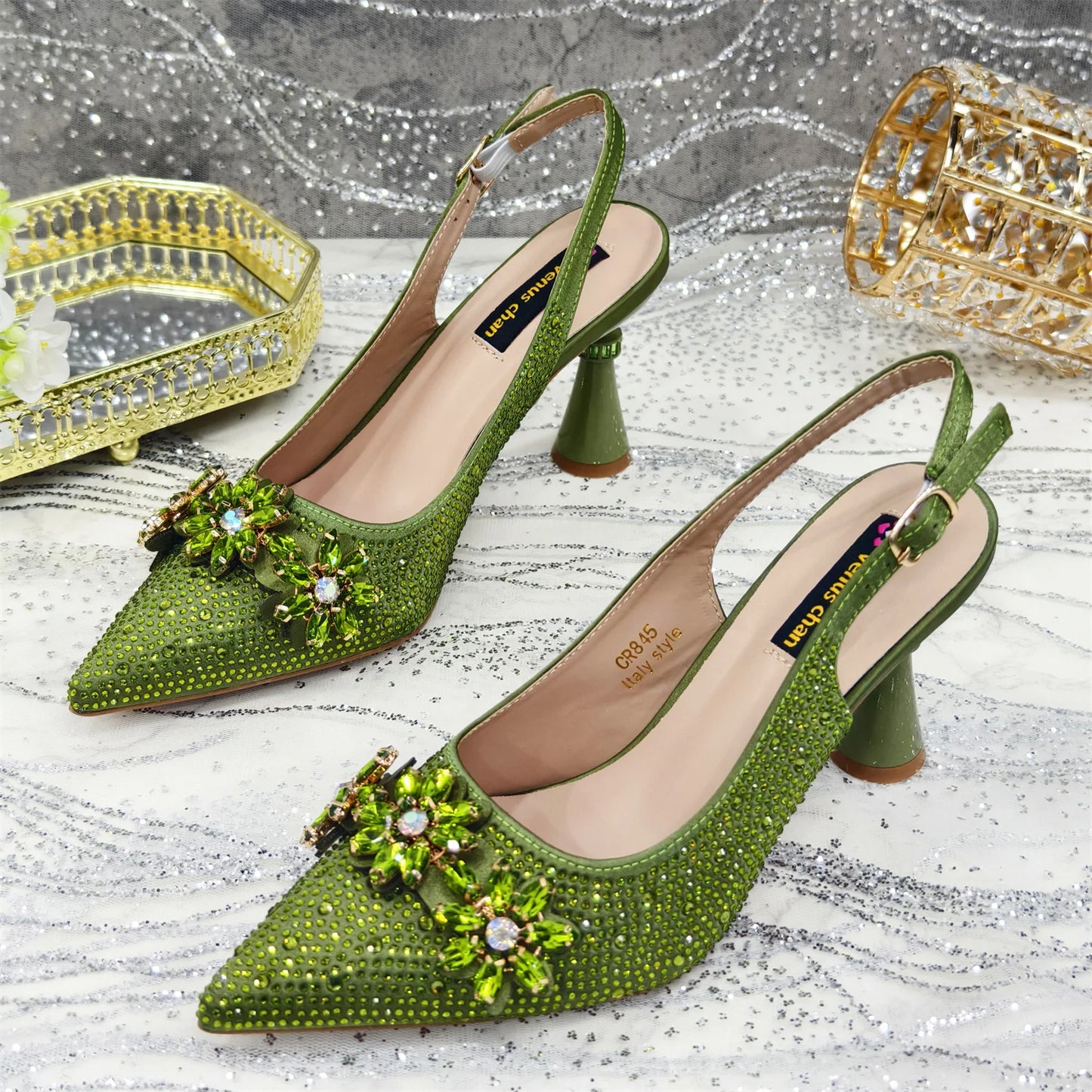 2025 Pointed Toe High Heels Shoes and Bags Set With Rhinestone for Women Wedding Party Elegant Luxury Fashion in Sky Blue