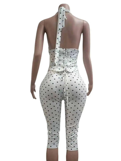 Sexy Backless Dot Print Jumpsuit Women Summer One Pieces Bodycon Jumpsuits Rompers Club Birthday Party Outfits Fashion Playsuit