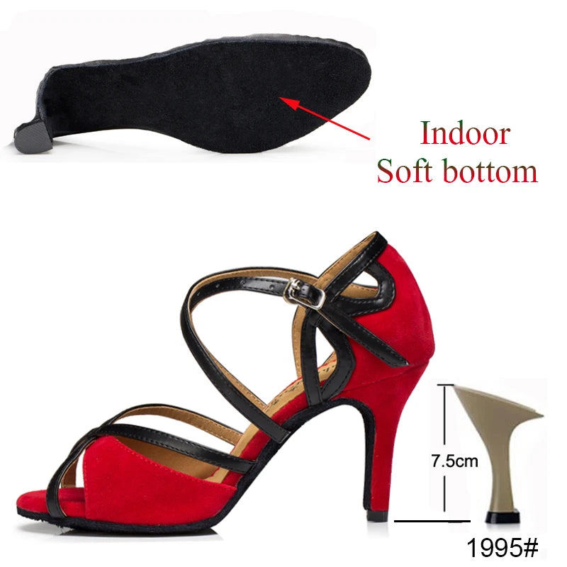 Latin Shoes Salsa Tango Ballroom Party Sports Women's Shoes Red Black Girls High Heel Summer Sandals Outdoor Women's Dance Shoes