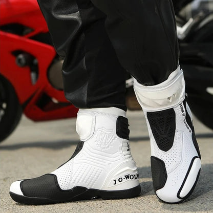Motorcycle Boots Men Racing Riding Shoes Breathable Anti Slip TPU Protective High Top Motorbike Boots Side Zipper Rubber Sole