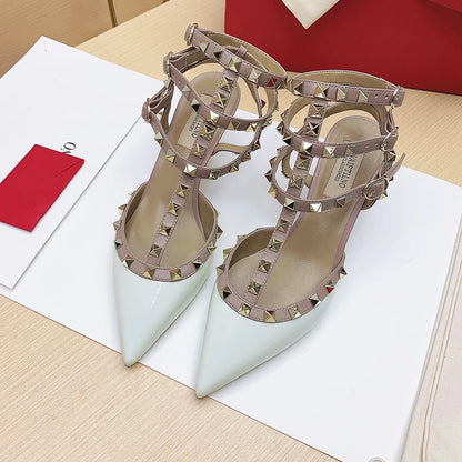 Women's sandals luxury Woman shoes Gladiator Summer 2026 New Rivet High-heeled Three Straps Ankle Fashion Designer Ladies Shoes